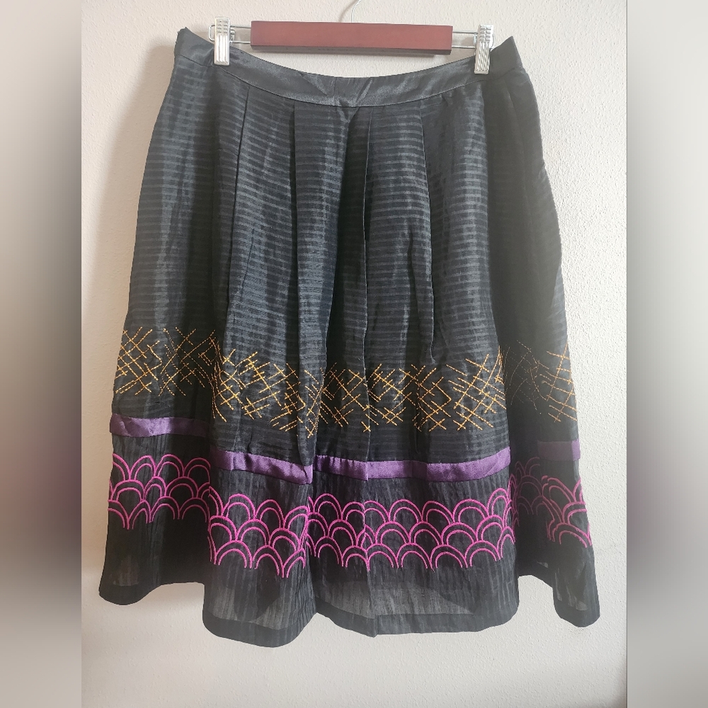 Sundance Black A-line Skirt with Pleated Embellishments for Cocktail